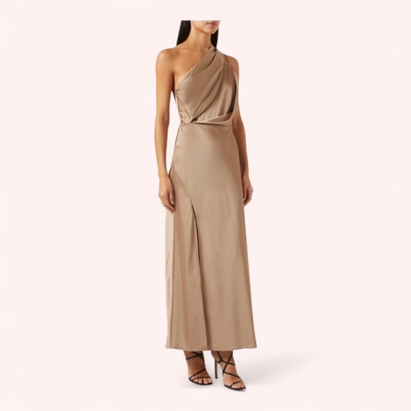 Significant Other Alessia Dress NWT Latte Satin One Shoulder Evening Gown Size 4 - Picture 3 of 11